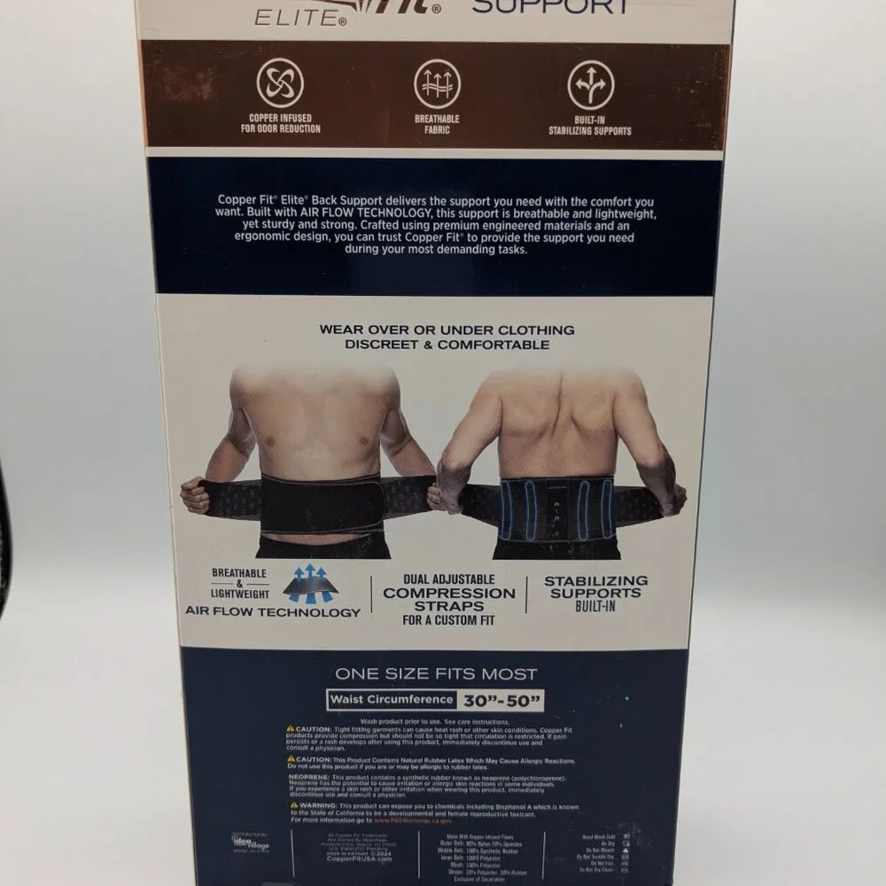 Copper Fit Elite Adjustable Back Support w/Airflow Technology, Unisex 30-50" NEW - Picture 3 of 7